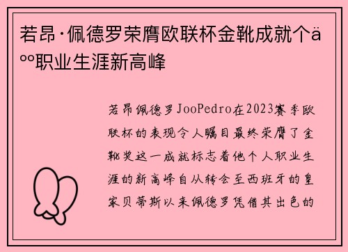 若昂·佩德罗荣膺欧联杯金靴成就个人职业生涯新高峰